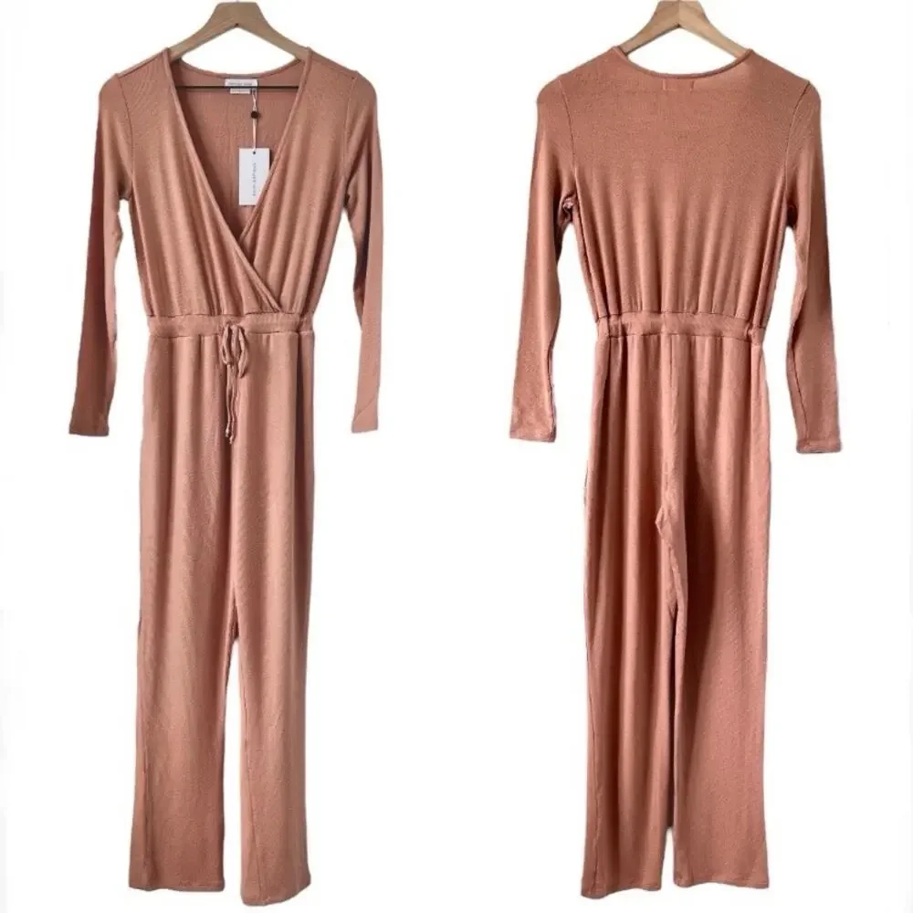 NWT Lovers + Friends Frankie Soft Knit Jumpsuit in Latte Brown Size XS